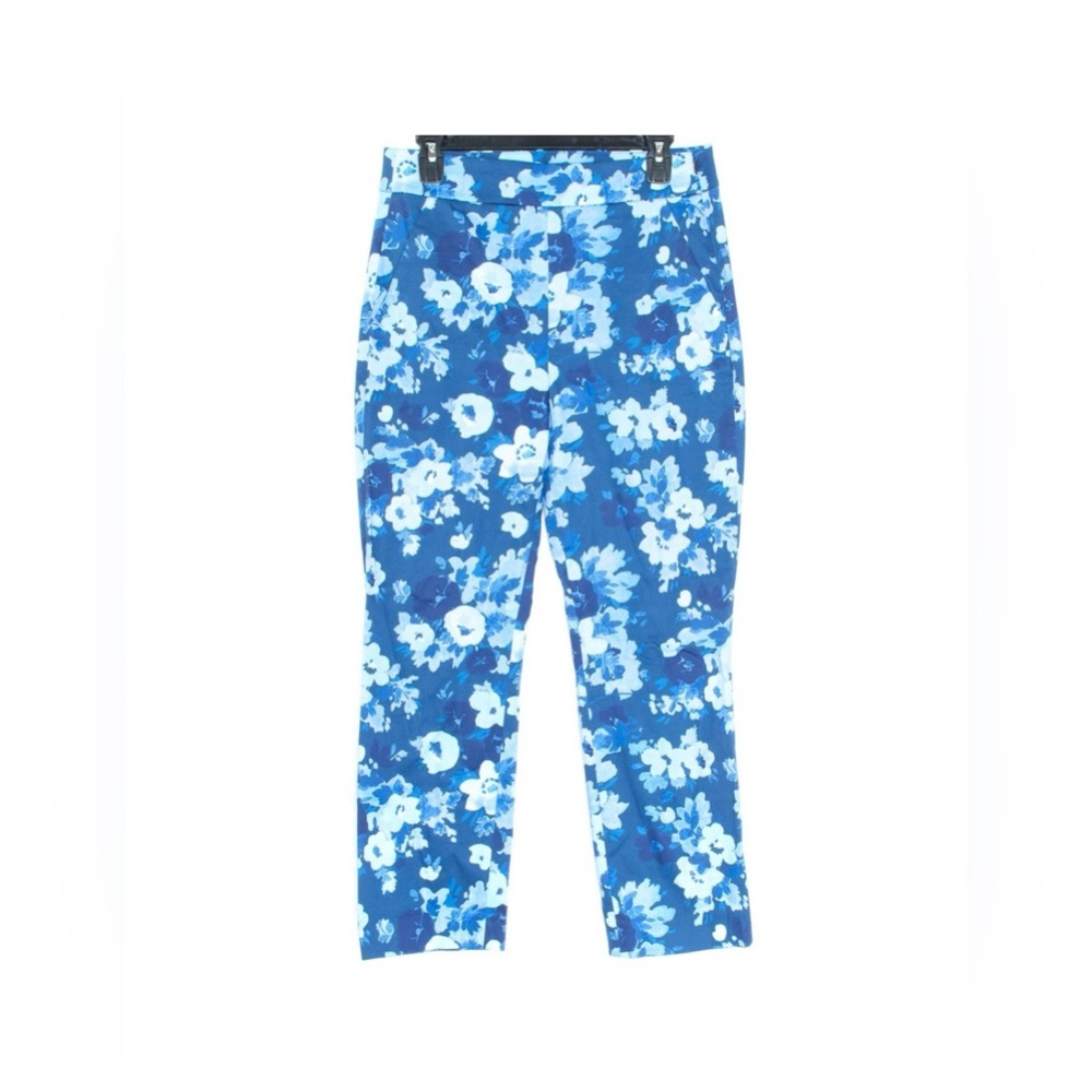 J Crew Womens Pants Remi Watercolor Begonias Blue Size 8